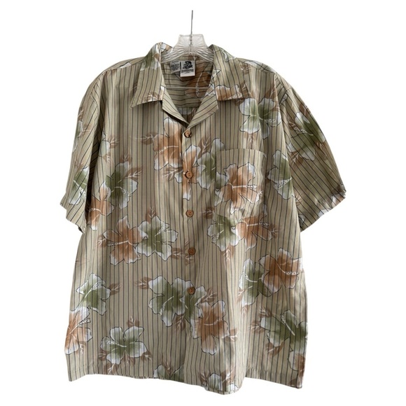 KENNINGTON Men’s Tan Floral Button Up Hawaiian Tropical Shirt-Size Large - Picture 1 of 7